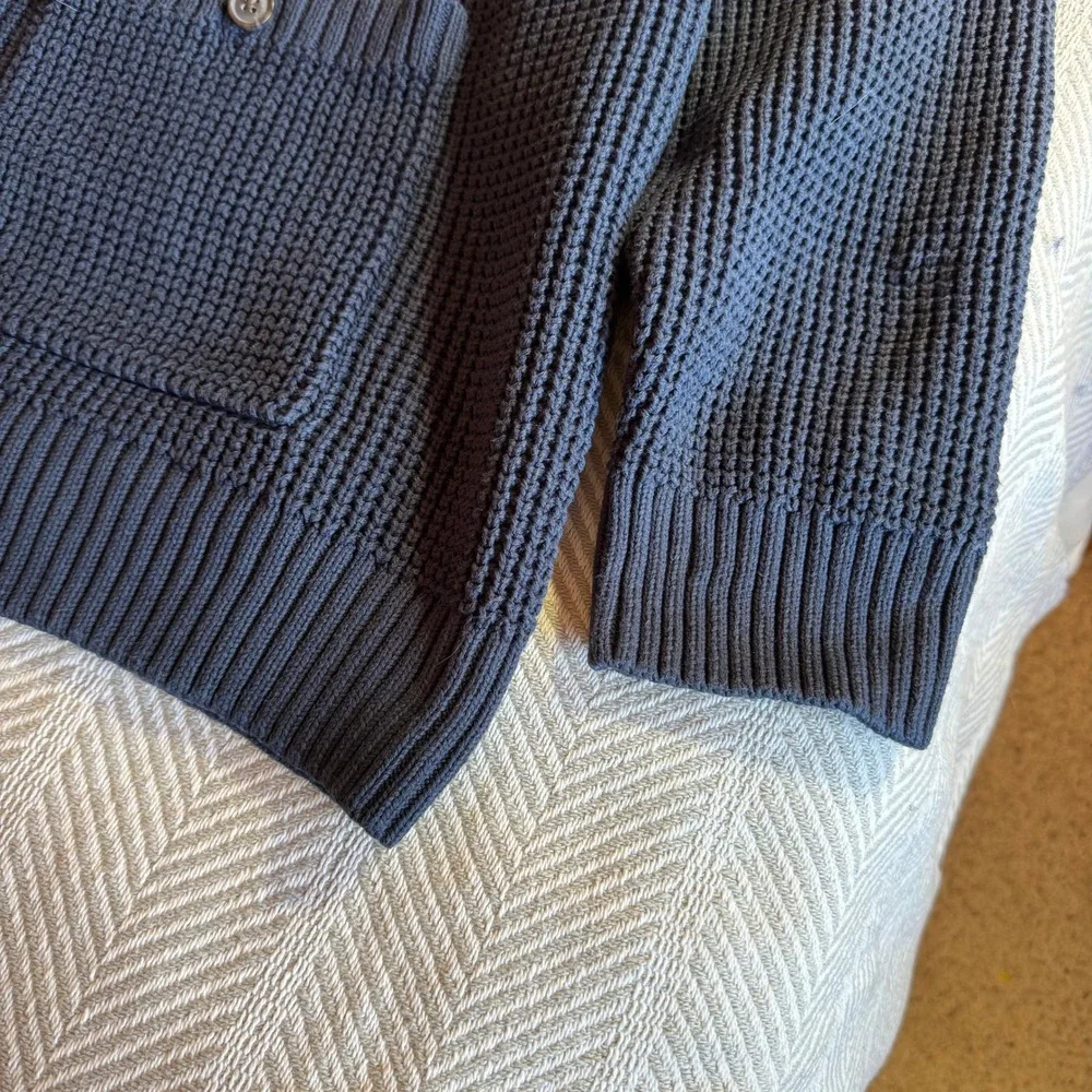 Duluth Trading Co Burly Retirement Shawl Collar Waffle Cardigan‎ Navy 3XL
